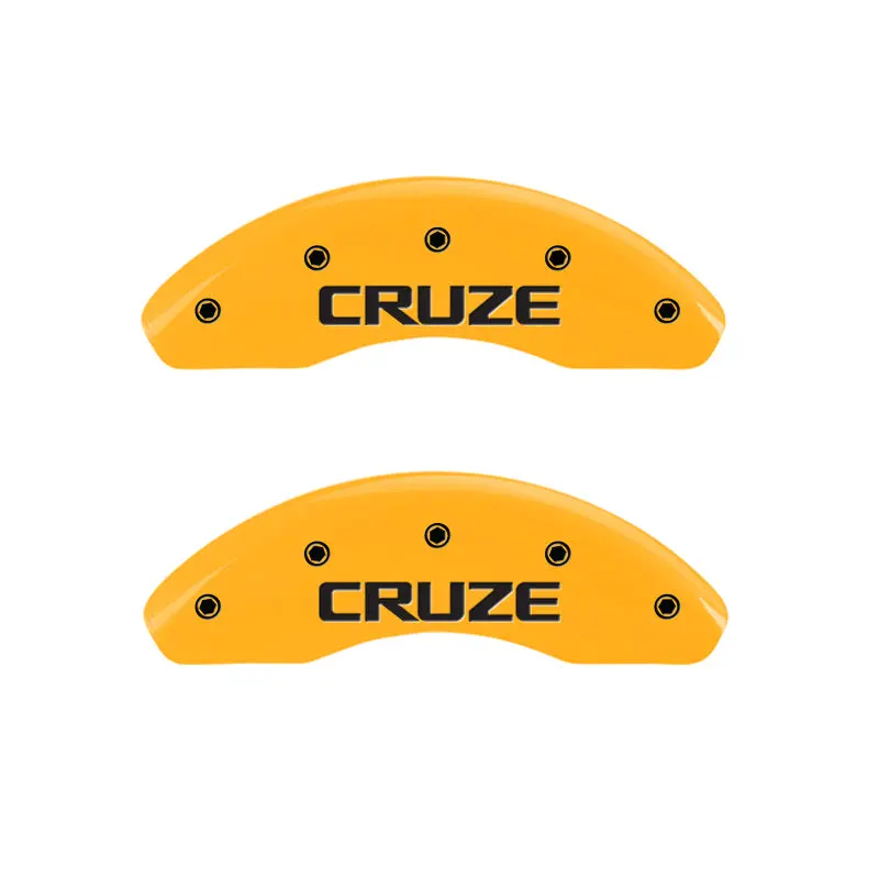 Mgp Engraved 4-Piece Caliper Cover Set – Front And Rear, Cruze Yellow Finish With Black Chrome Accents 1