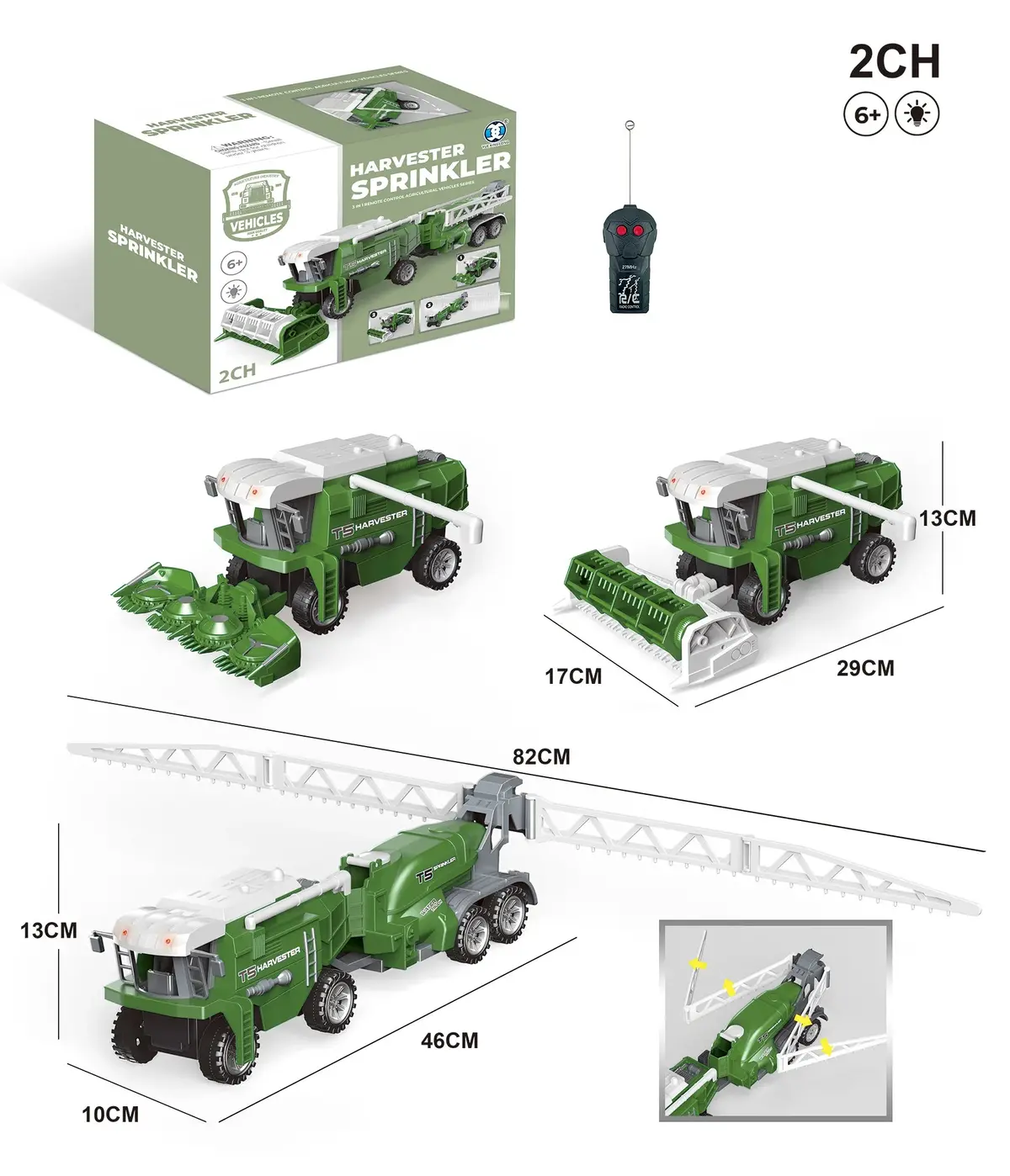 Remote Controlled Rc 2-Channel Harvester With Trailer Sprinkler 1