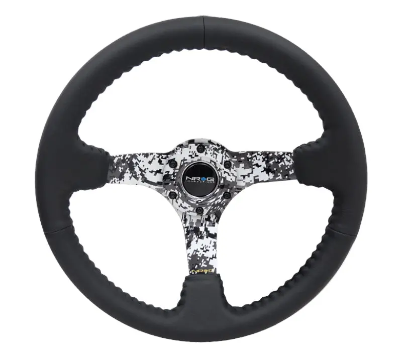 Nrg Reinforced 350Mm Steering Wheel With Black Leather And Hydro-Dipped Digital Camo Spokes 1