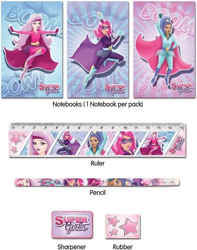 5 Piece Stationery Set Pink Super Girls 1