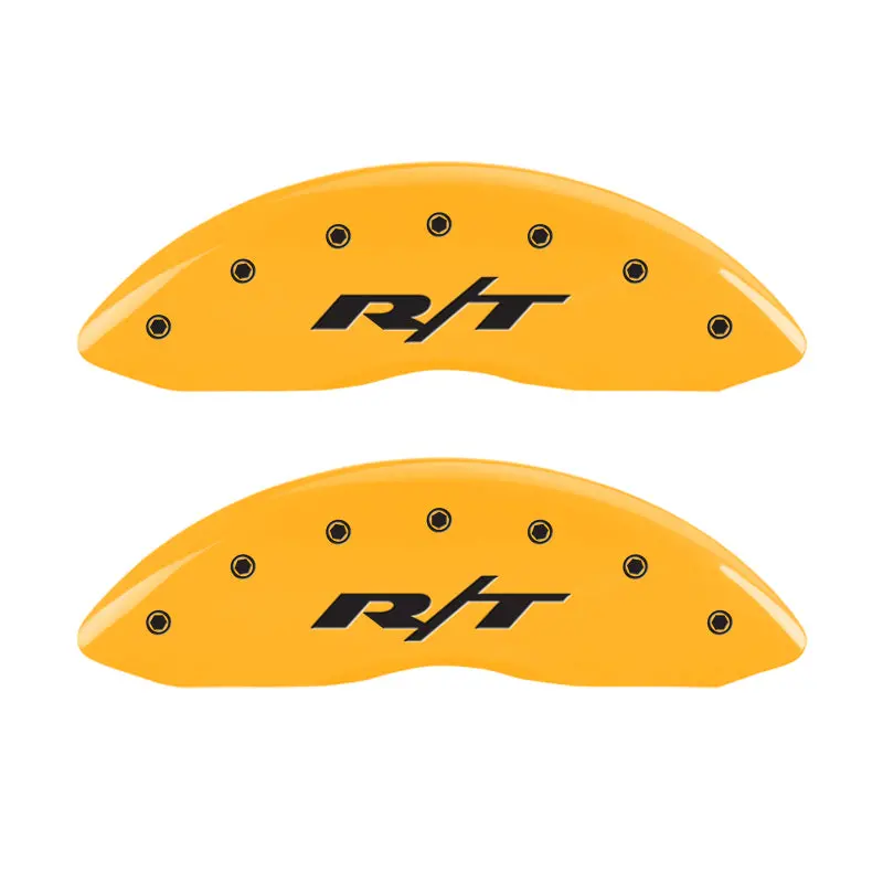 Mgp Engraved 4-Piston Caliper Covers – Front & Rear, Yellow Finish With Black Chrome Accents 1