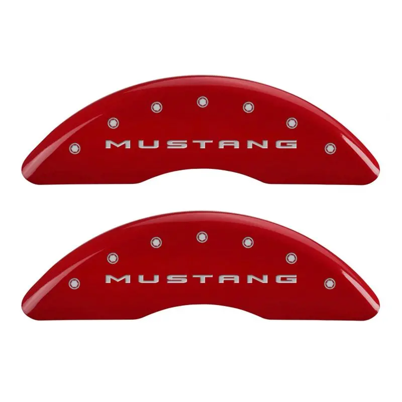Mgp Engraved Caliper Covers – Front & Rear For 2015 Ford Mustang – Red Finish With Silver Chrome Accents 1