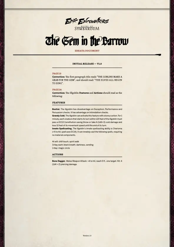 Epic Encounters: Ruins Of Symbaroum - The Gem In The Barrow Errata V1.0 (Pdf) 1