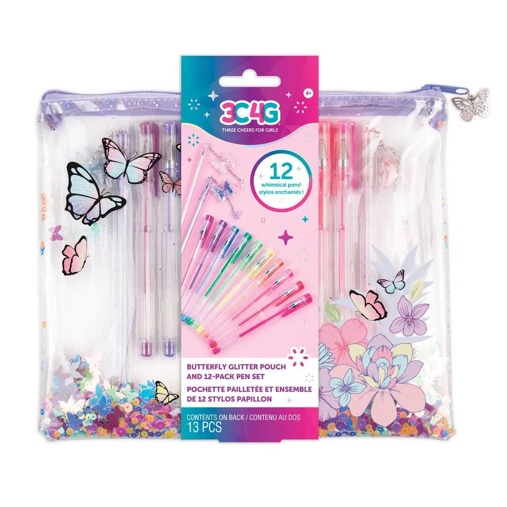 Make It Real 3C4g Butterfly Glitter Pouch & 12Pk Pen Set 1