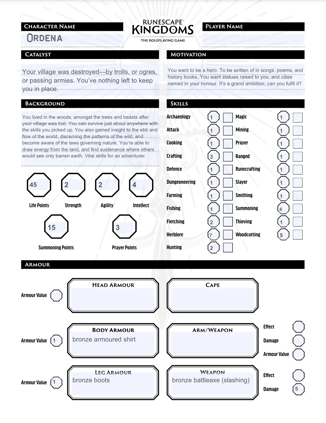 Runescape Kingdoms: Roleplaying Game Character Sheet - Ordena - Forester Druid (Pdf) 1