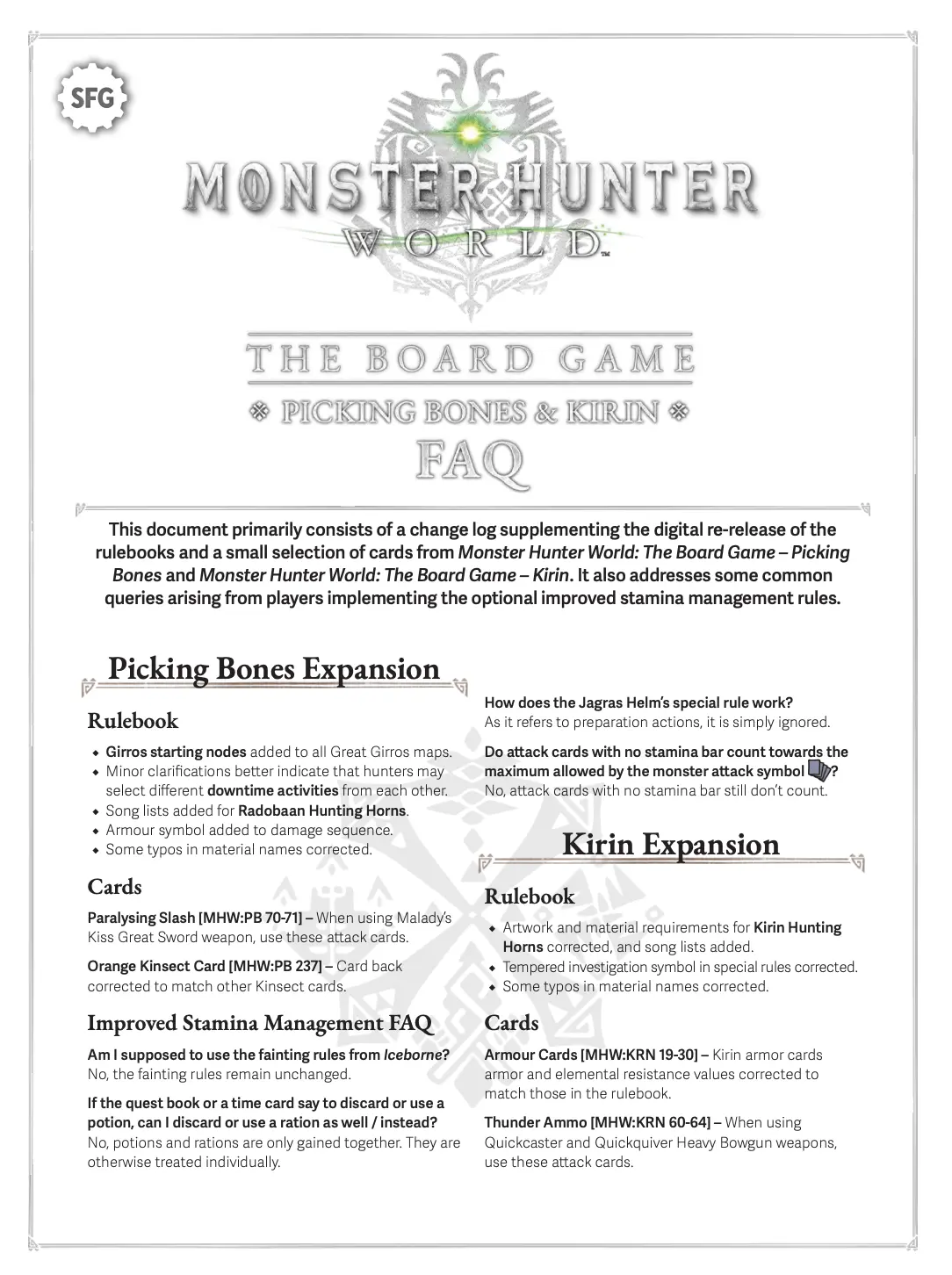 Monster Hunter World: Picking Bones & Kirin Faqs - Printer Friendly (Pdf) 1