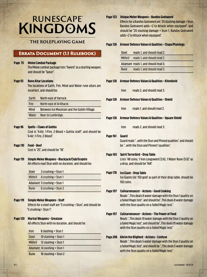 Runescape Kingdoms: Roleplaying Game Errata (Pdf) 1