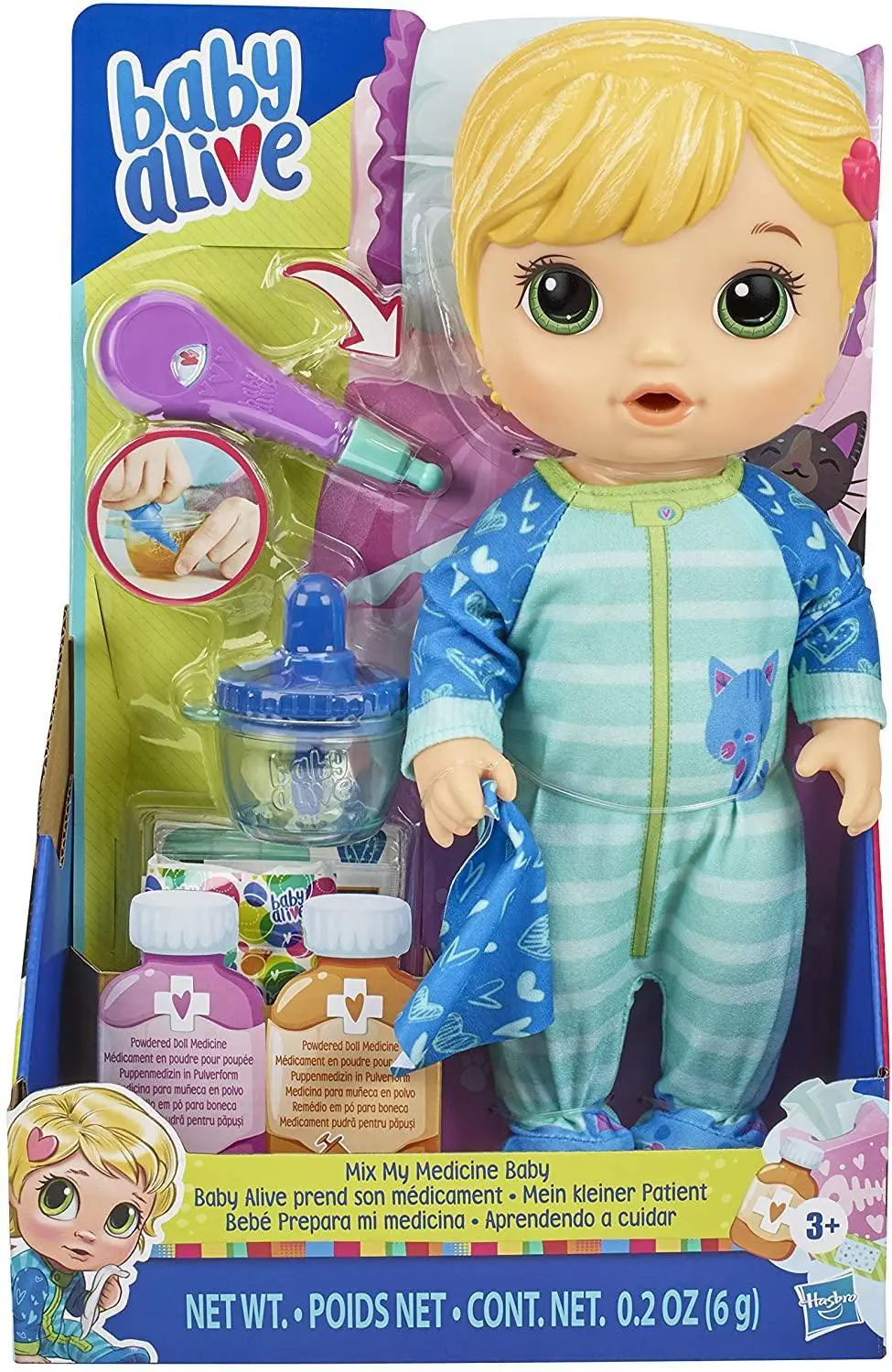 Baby Alive E6937 Mix My Medicine Baby Doll, Kitty-Cat Pyjamas Dolls 1