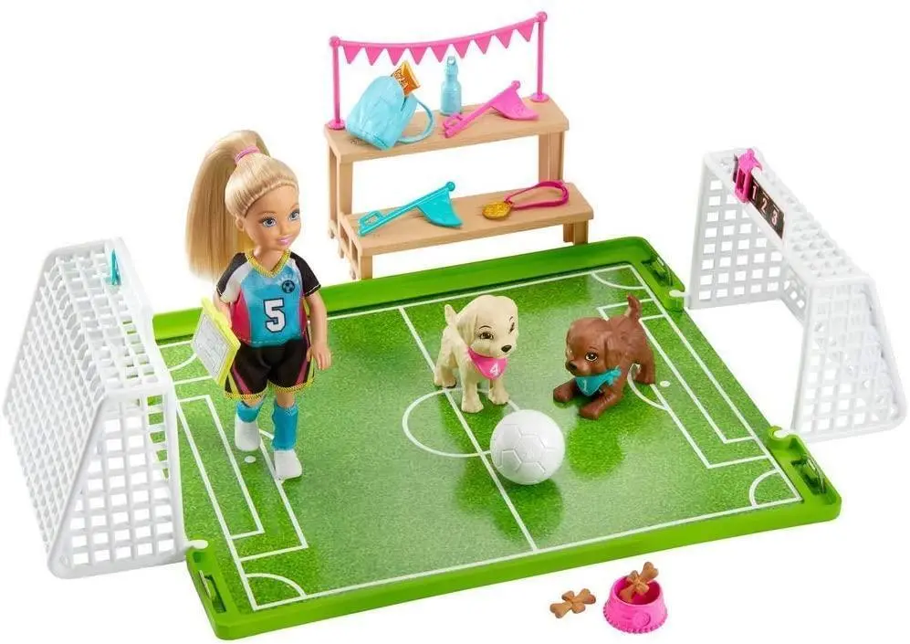Barbie Chelsea Football Playset, With Chelsea Doll And 2 Puppy Friends Dolls 1
