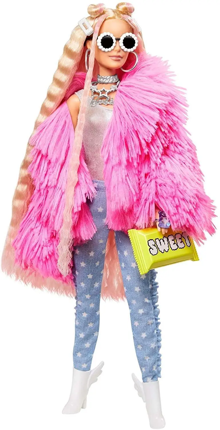 Barbie Extra Doll #3 In Pink Fluffy Coat With Pet Unicorn-Pig 1