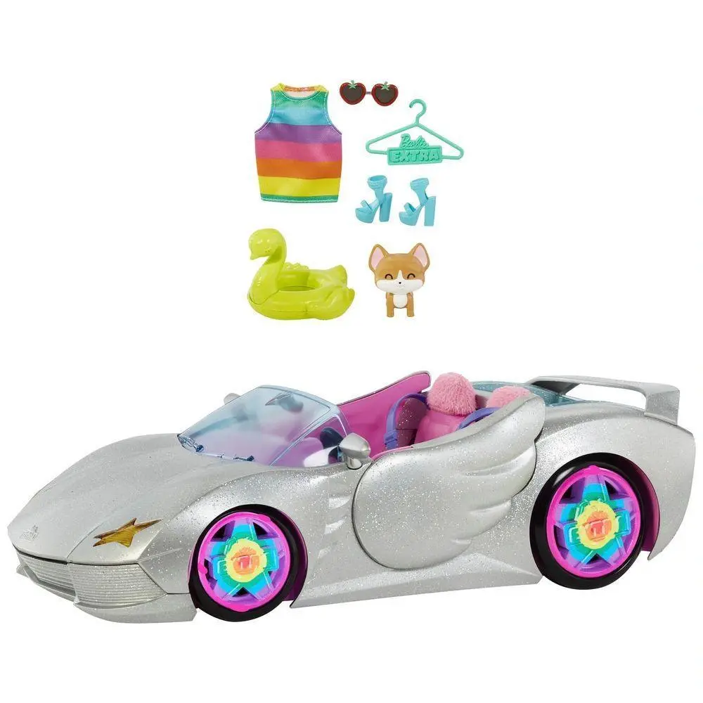 Barbie Extra Silver Car With Pet Puppy & Accessories 1