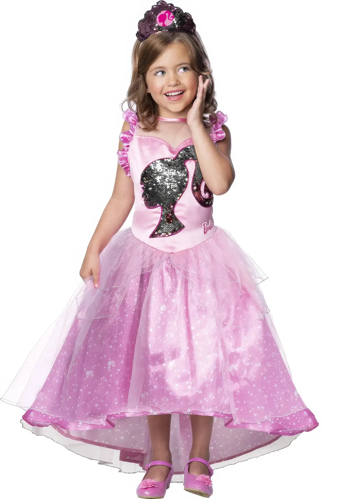Barbie Princess Child Pink Dress With Sequins And Tiara 1