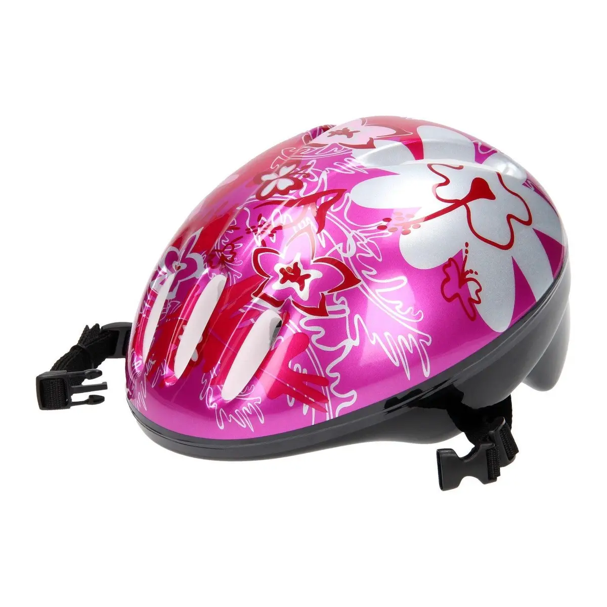 Bicycle Helmet Size 50-54 Pink-Silver Flower 1