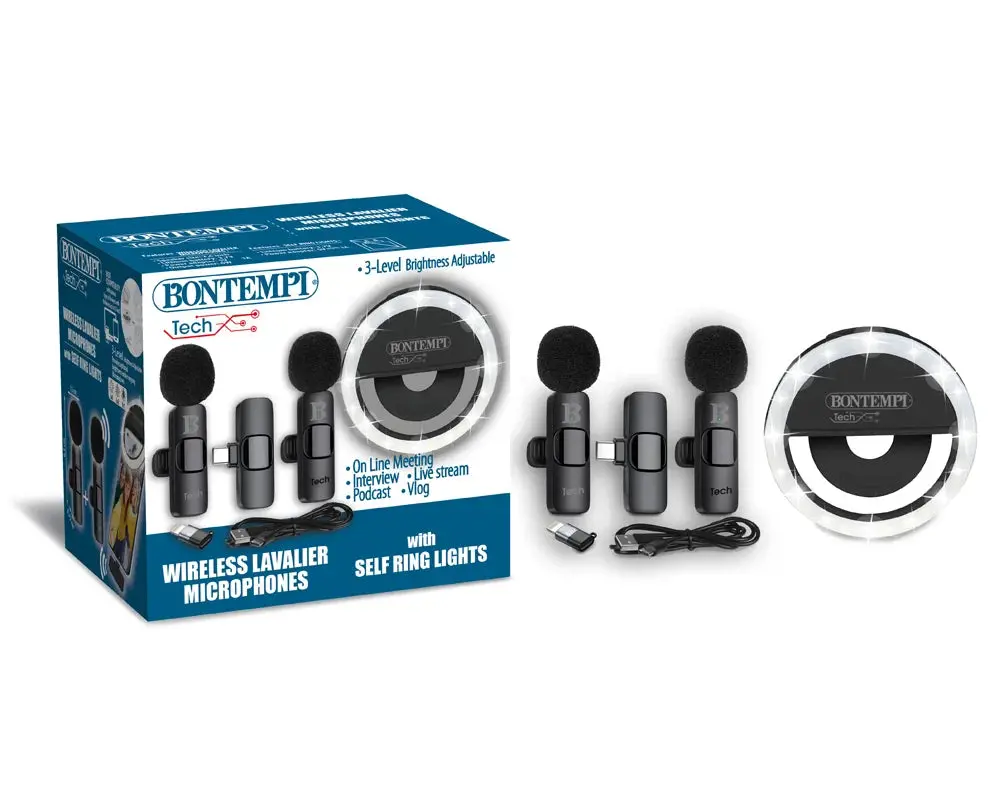 Bontempi 2 Wireless Lavalier Microphones With Selfie Ring Light 1