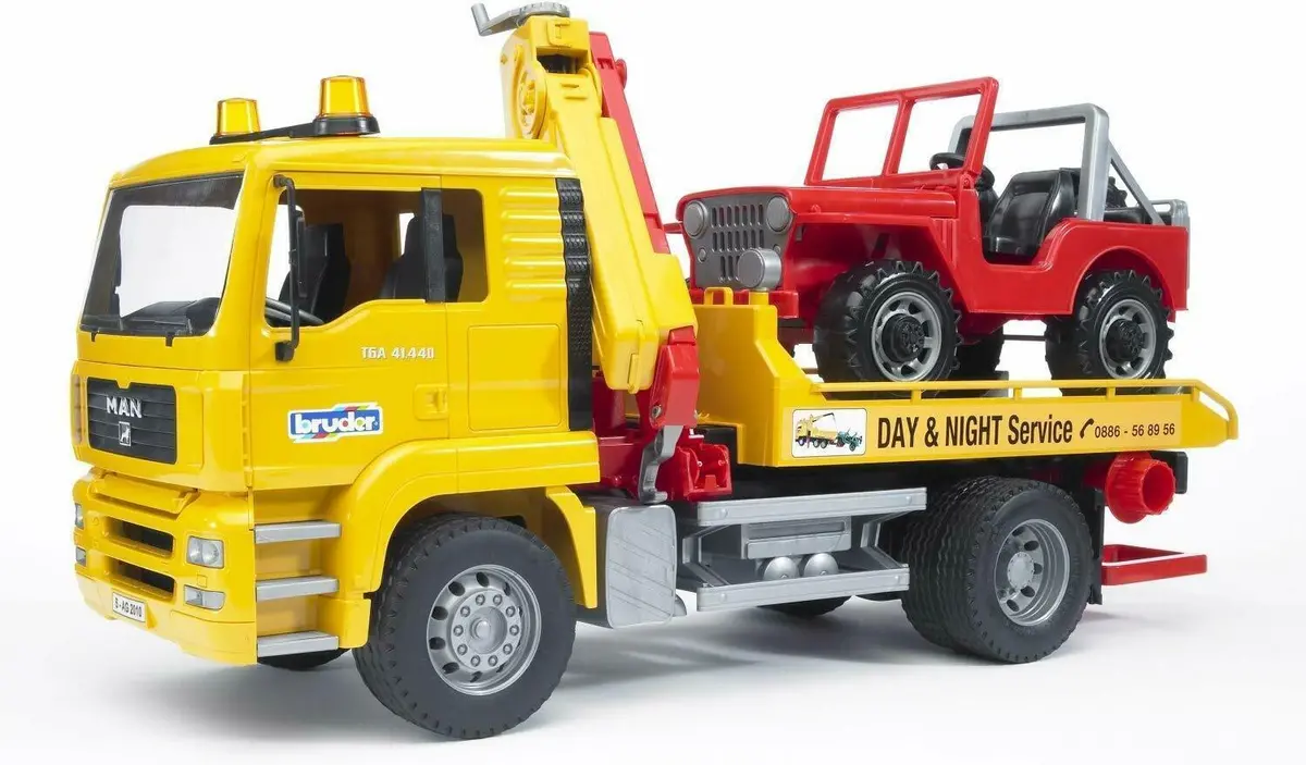 Bruder 02750 Man Tga Tow Truck With Cross-Field Vehicle 1