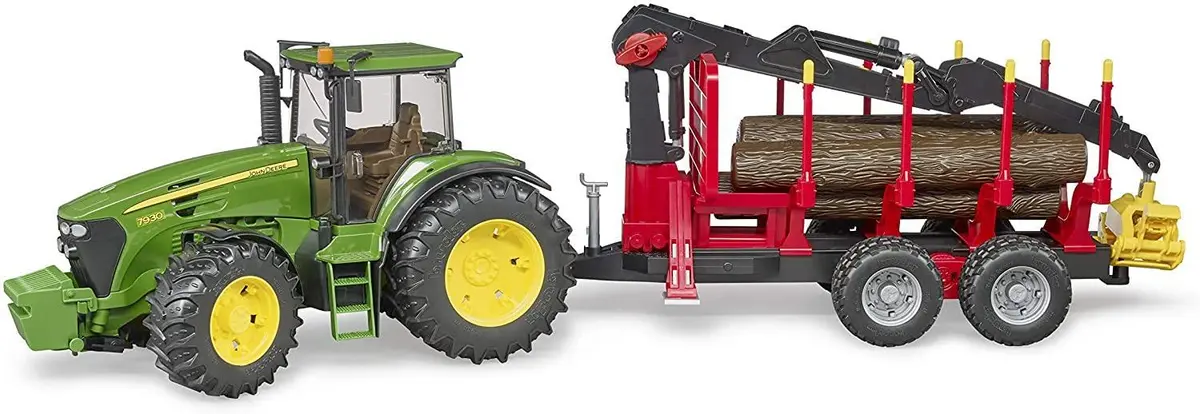 Bruder 03054 John Deere Forestry And Farm Tractor With Logging Trailer 1