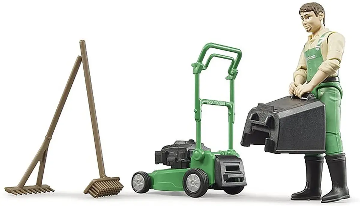 Bruder Bworld Gardener With Lawn Mower And Equipment 2