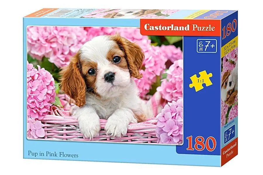Castorland 180 Piece Jigsaw Puzzle - Pup In Pink Flowers 1