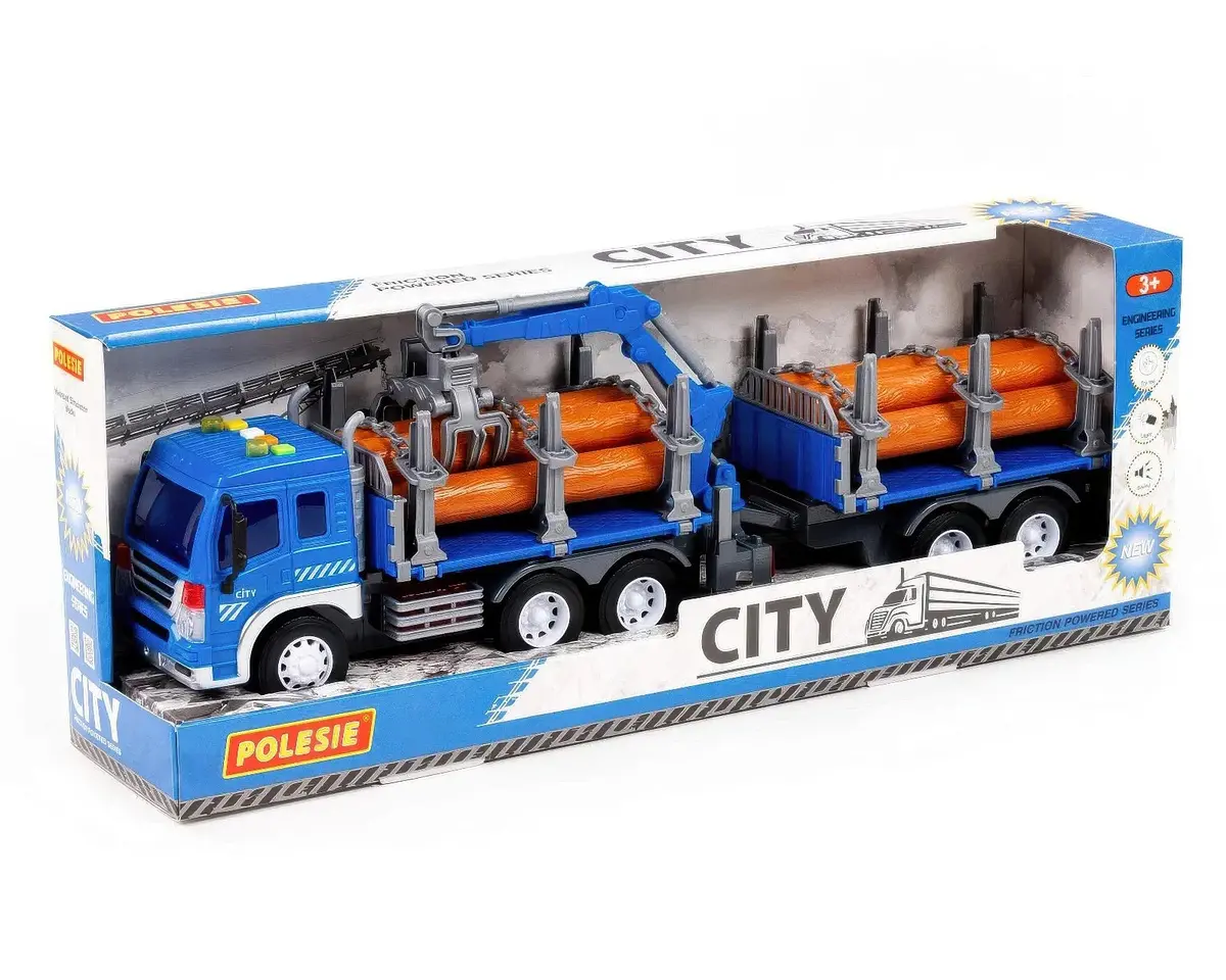 City Timber Truck With Trailer And Crane 2