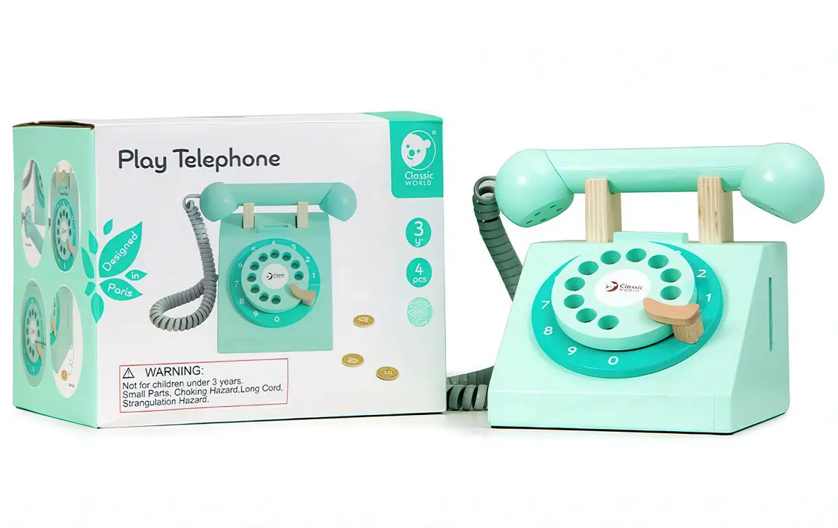 Classic World Wooden Retro Telephone Turquoise 1