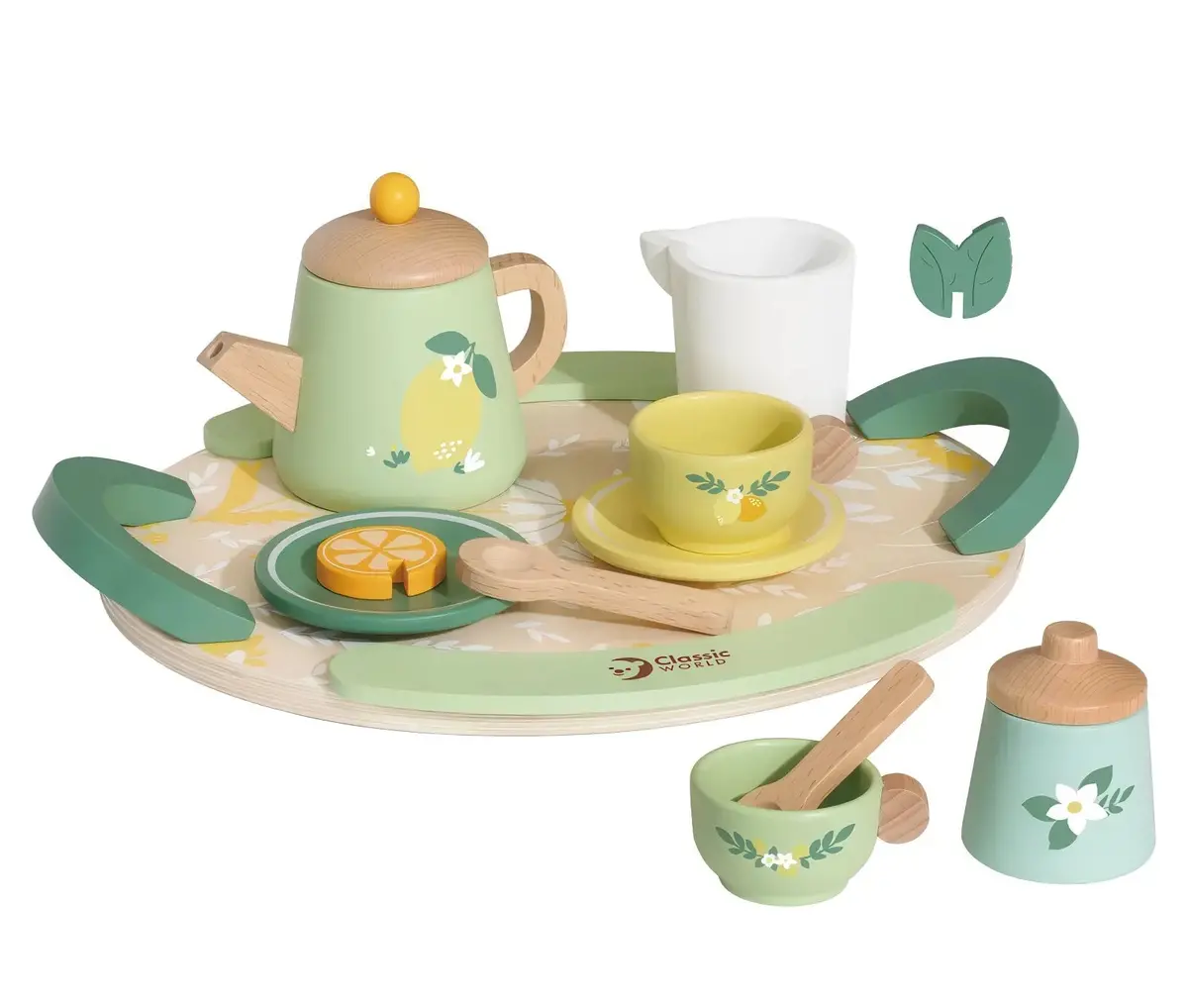 Classic World Wooden Vintage Tea Set With Serving 1