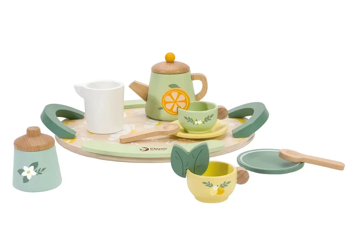 Classic World Wooden Vintage Tea Set With Serving 2