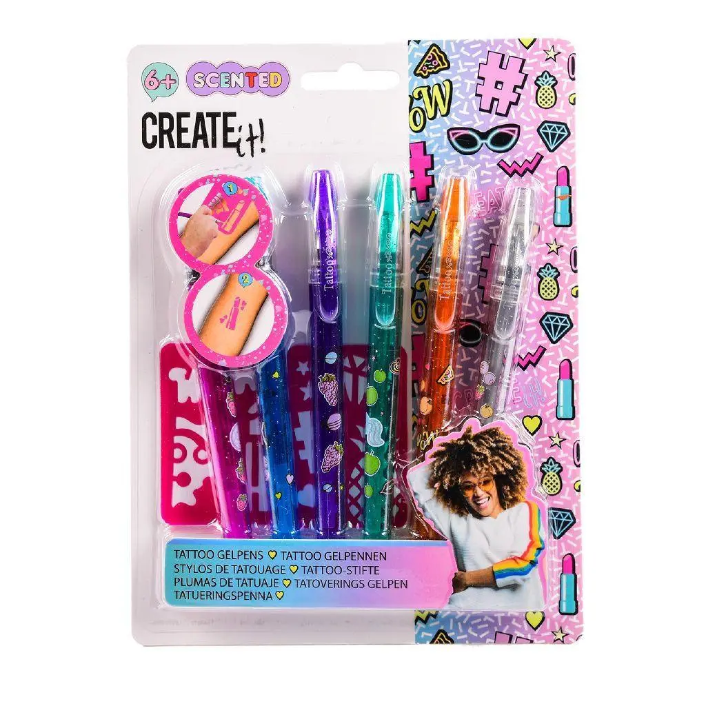 Create It! Tattoo Scent Pen 6 Pack & 2 Stencils 1