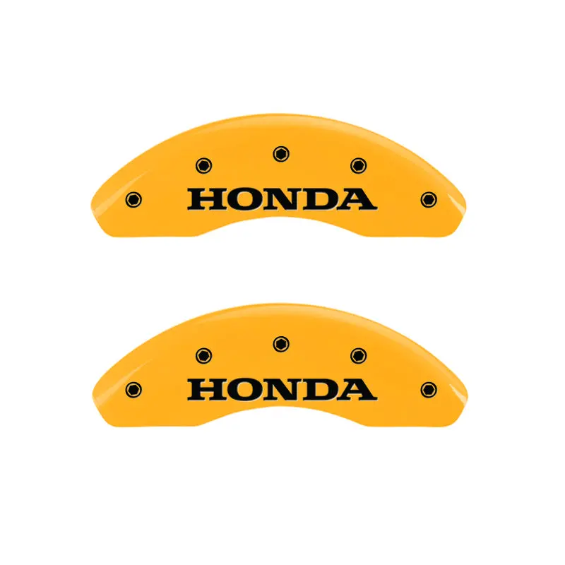 Mgp Honda-Specific Engraved Caliper Covers – Front (Honda Logo), Rear (H Logo), Yellow/Black Chrome 1