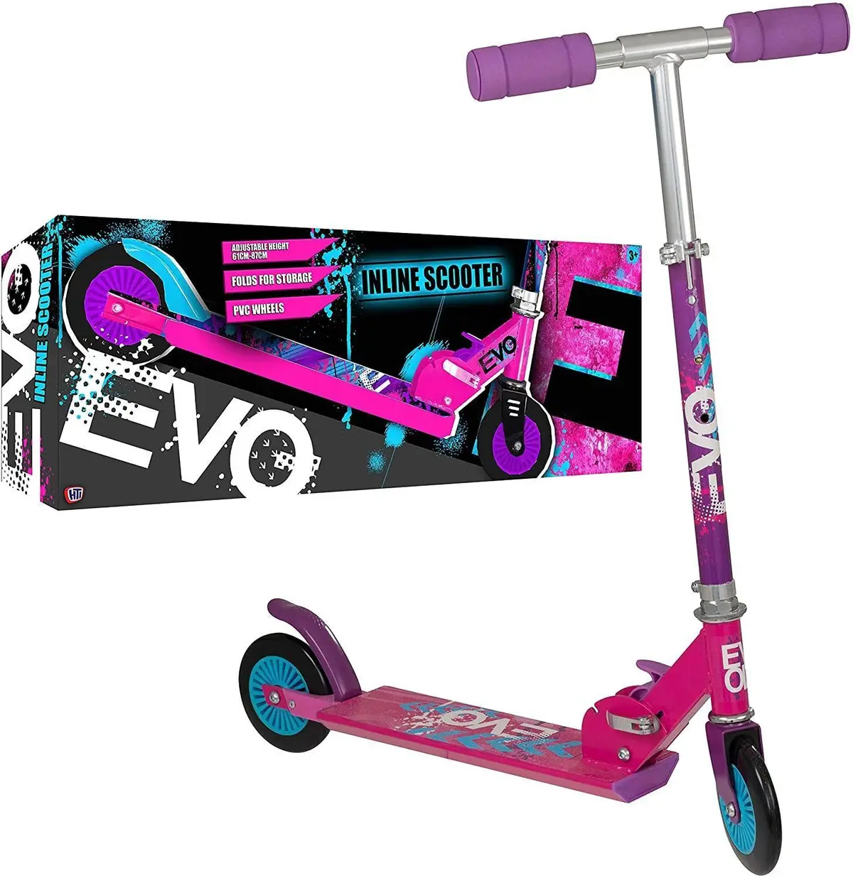 Evo Folding Inline Kids 2-Wheel Scooter - Pink 1