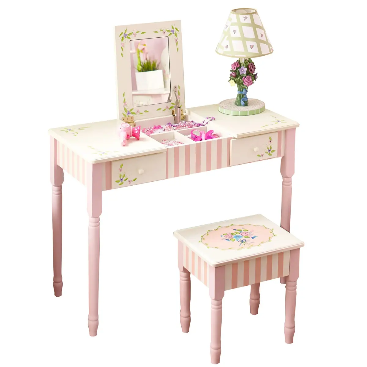 Fantasy Fields By Teamson Bouquet Kids Wooden Vanity Stool Dressing Table Mirror 1