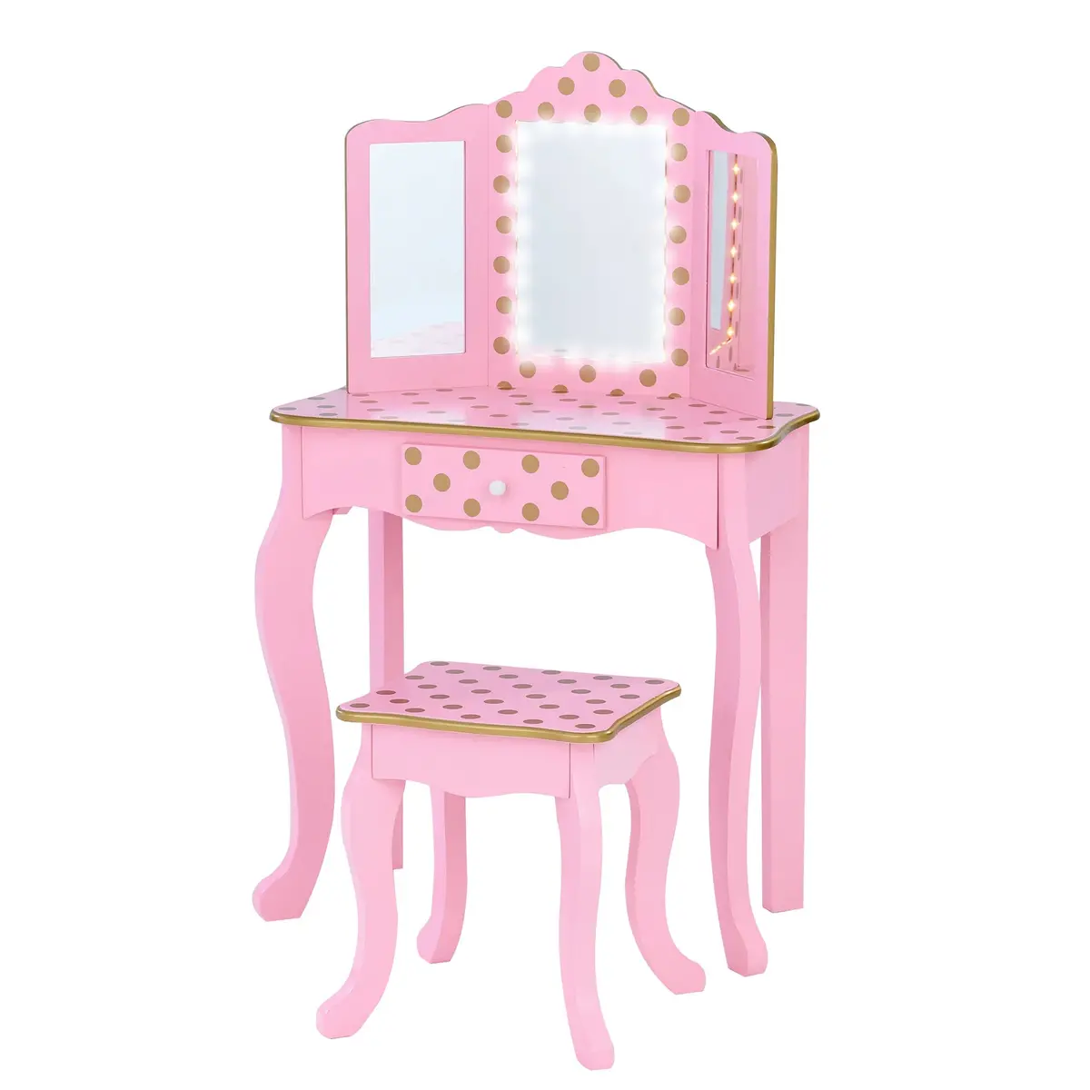 Teamson Fantasy Fields Kids Dressing Table & Stool, Vanity Set With Led Lights - Pink/Gold 1