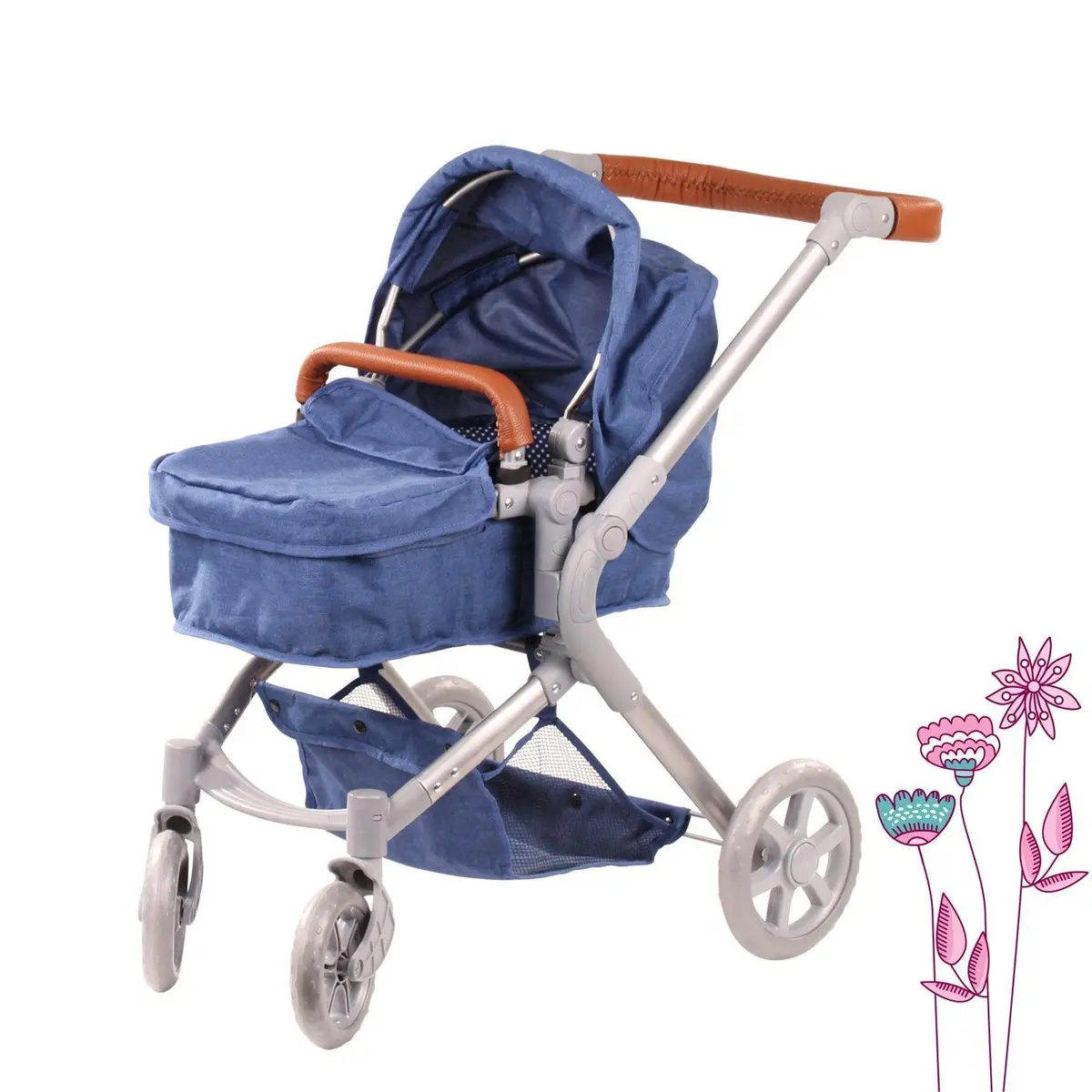 Gotz Doll Pram 2 In 1 Denim & Spots 1