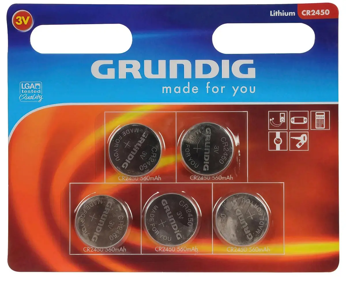 Grundig Cr2450 Button Cell Lithium 3V 560Mah Batteries 5-Pack 1
