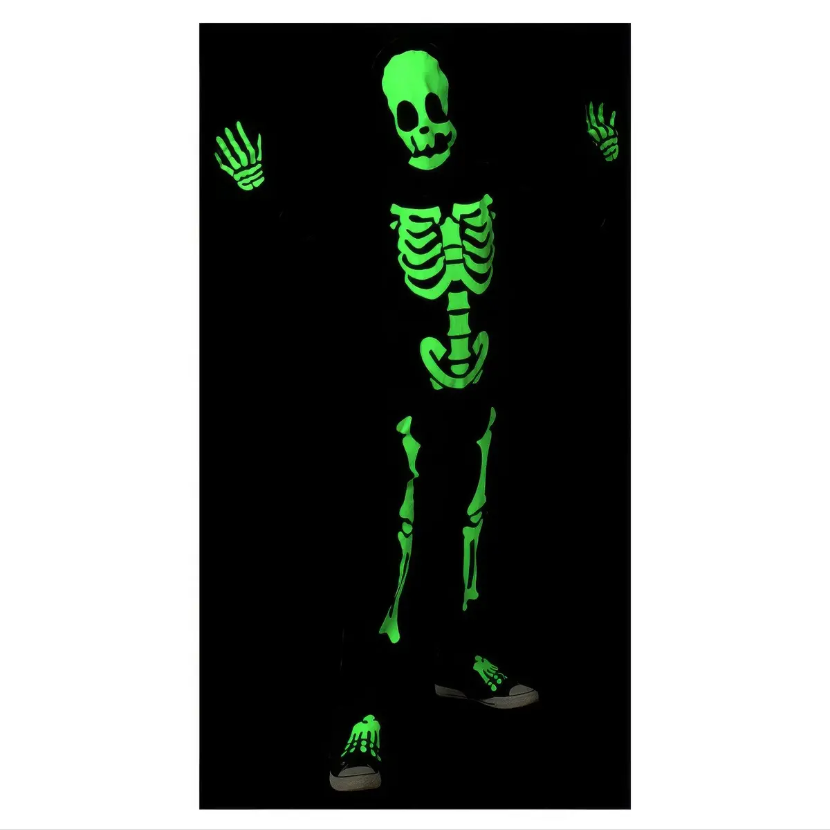 Glow In Dark Skeleton Costume With Red Bow - Size Medium 1