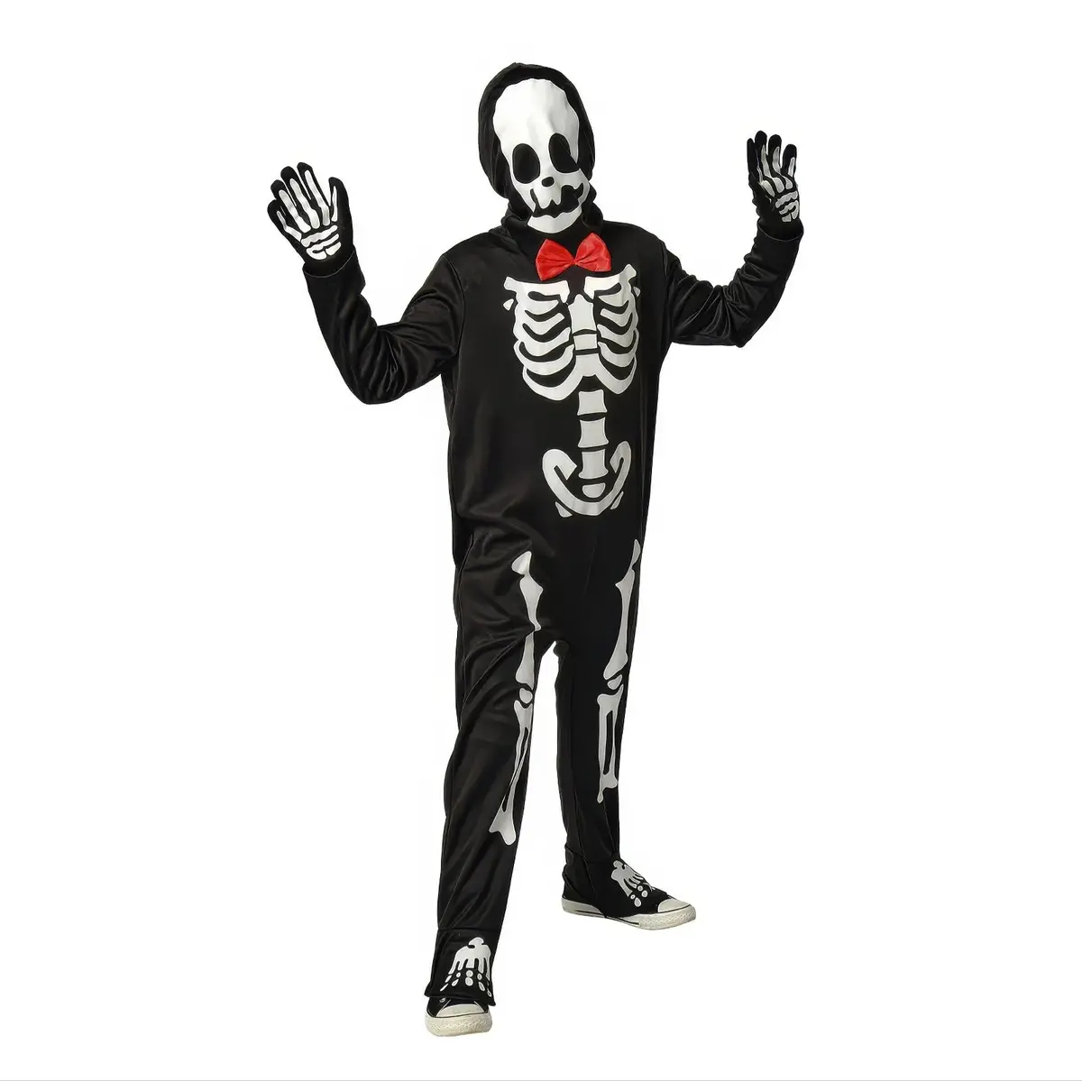 Glow In Dark Skeleton Costume With Red Bow - Size Small 1