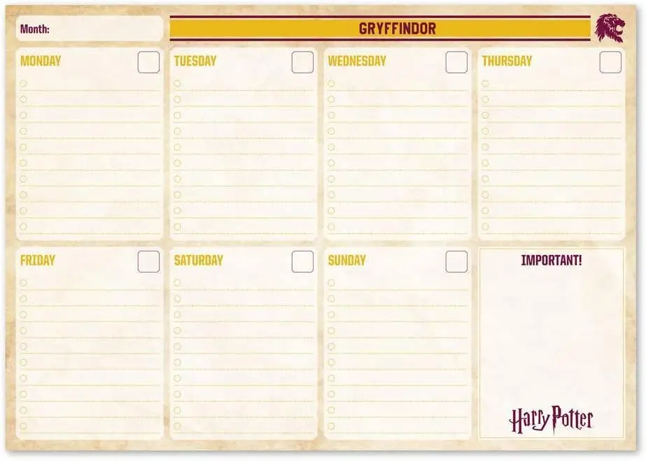 Harry Potter Gryffindor Official Weekly Desk Planner 1