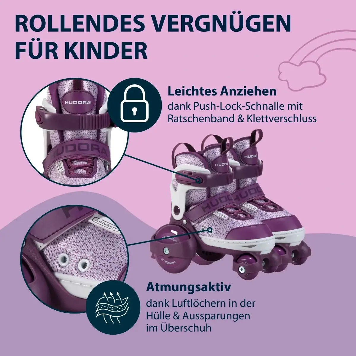 Hudora My First Quad Roller Skates, Lavender, Size 30-33 2