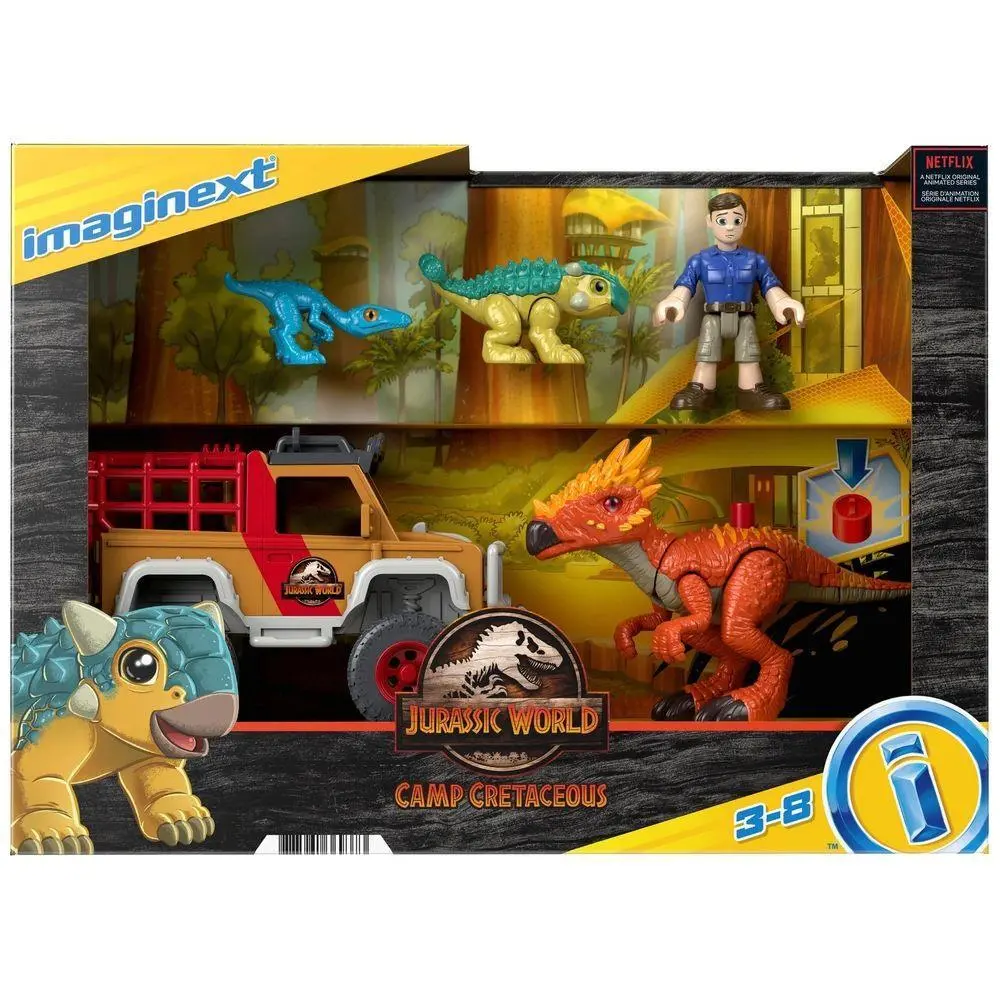 Imaginext Jurassic World Camp Cretaceous Vehicle, Figure And Dinos Pack 2