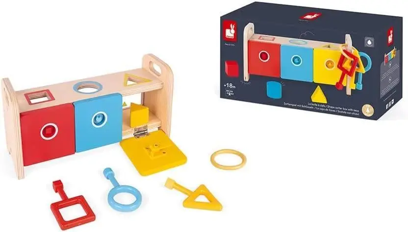 Janod Essentiel Shape Sorter Box With Keys 1