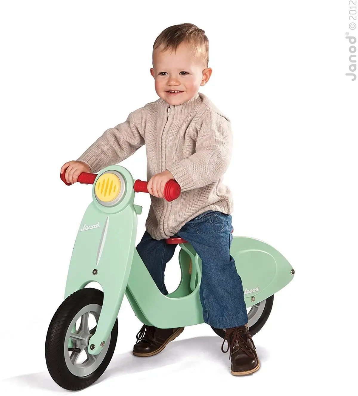 Janod Wooden Kids Scooter Mint - Balance Scooter With Vintage Retro Look 1