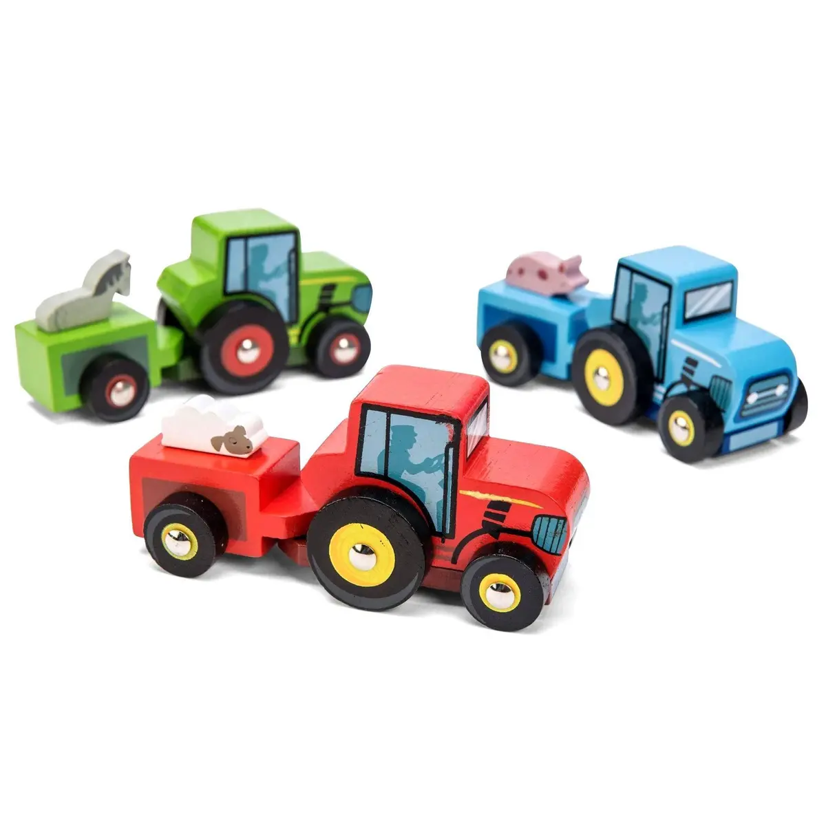 Le Toy Van Tractor Trails - Wooden Tractor With Trailer - Assorted Colours 1