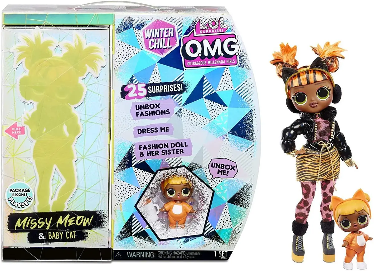 Lol Surprise! Omg Winter Chill Missy Meow Fashion Doll And Baby Cat Doll With 25 Surprises 1