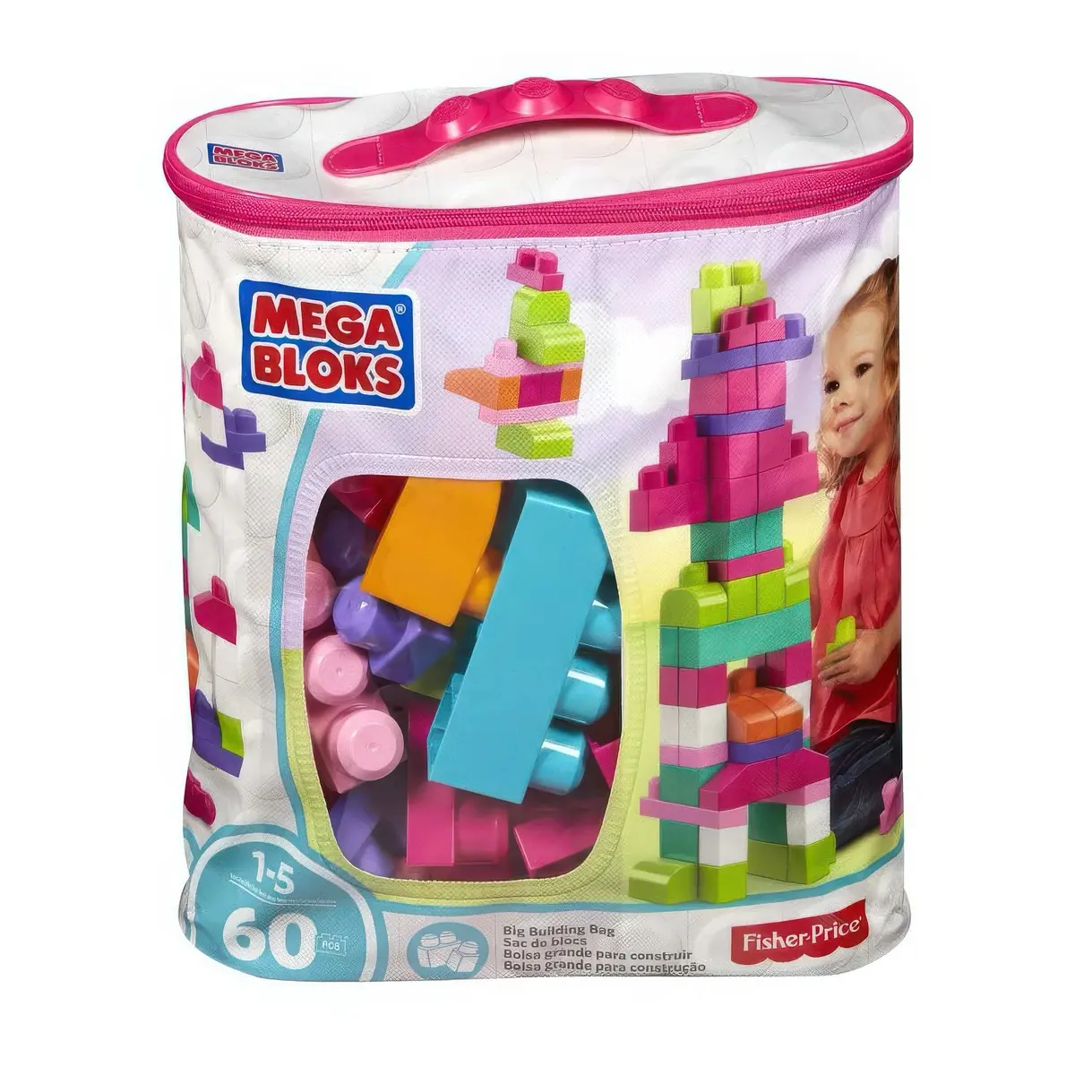 Mega Bloks Building Bag 60 Pieces - Pink 1
