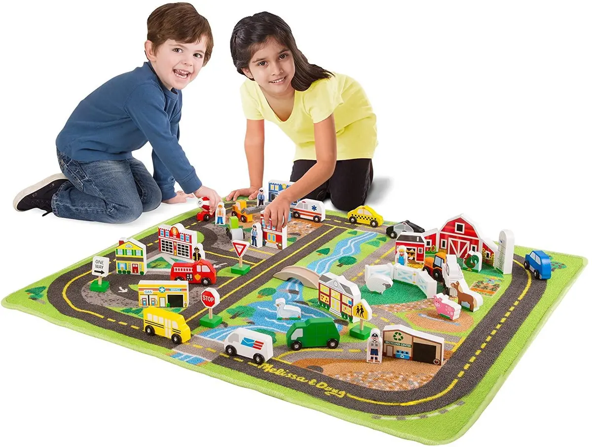 Melissa & Doug 15195 Deluxe Activity Road Rug Play Set With 49 Wooden Vehicles 1