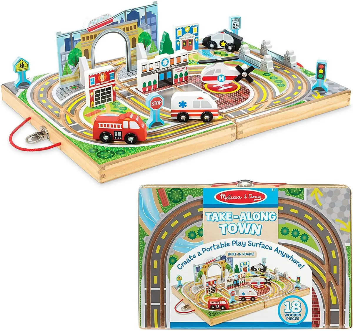 Melissa & Doug 40141 Wooden Take-Along Tabletop Town 18-Piece 1