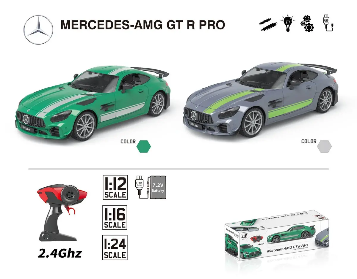 Mercedes-Amg Gt R Pro Remote Control Car With Lights 1:16 Scale 1