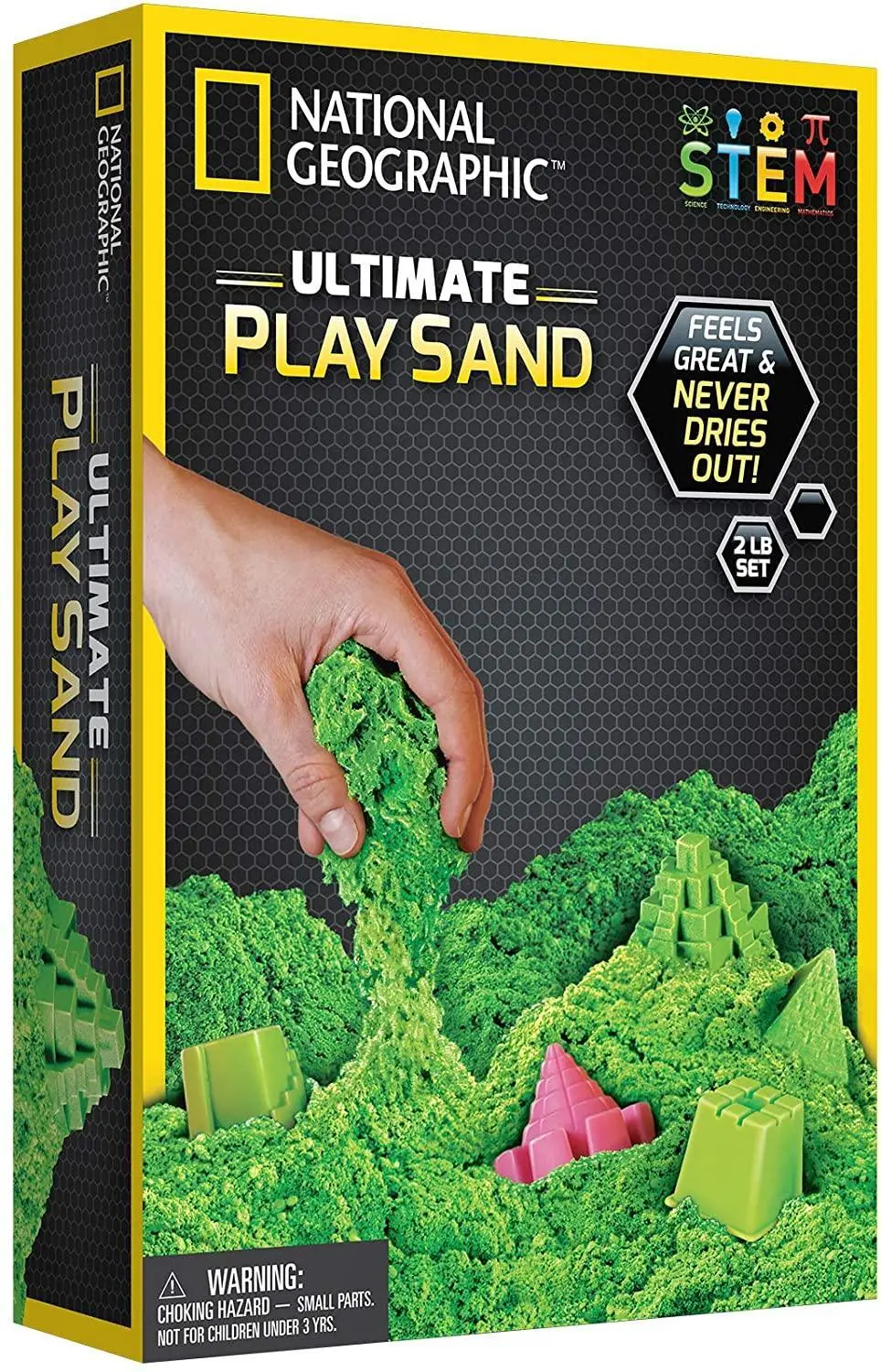 National Geographic Green Play Sand 900G With Castle Moulds And Tray, Green 1