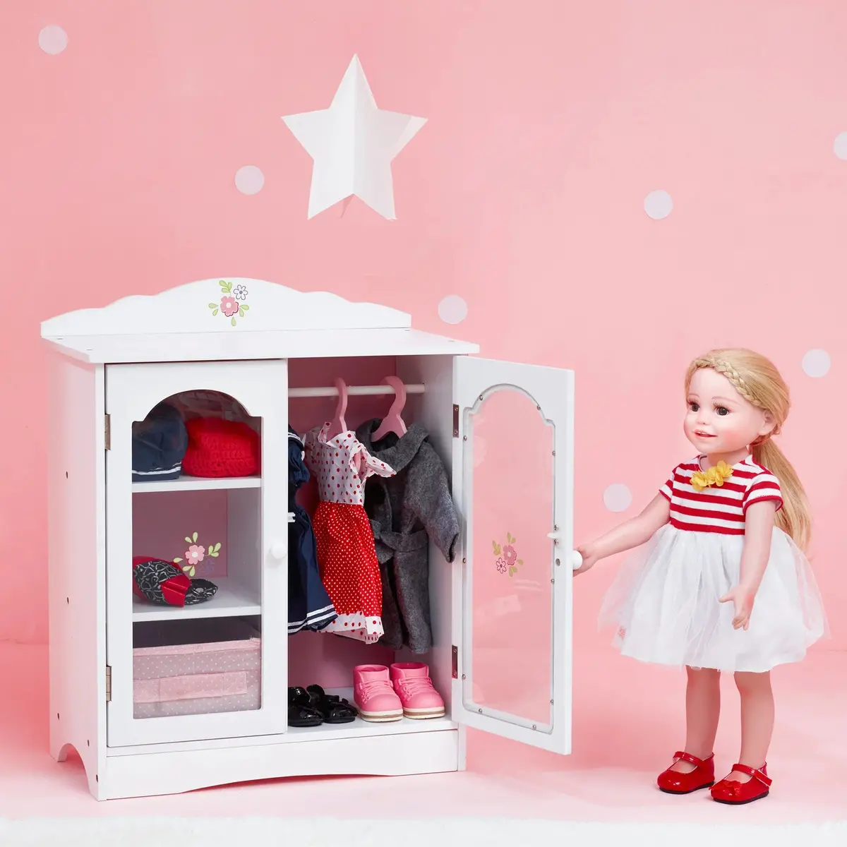 Teamson Usa Olivia's Little World Little Princess Toy Closet With Hangers, Grey/Pink 1