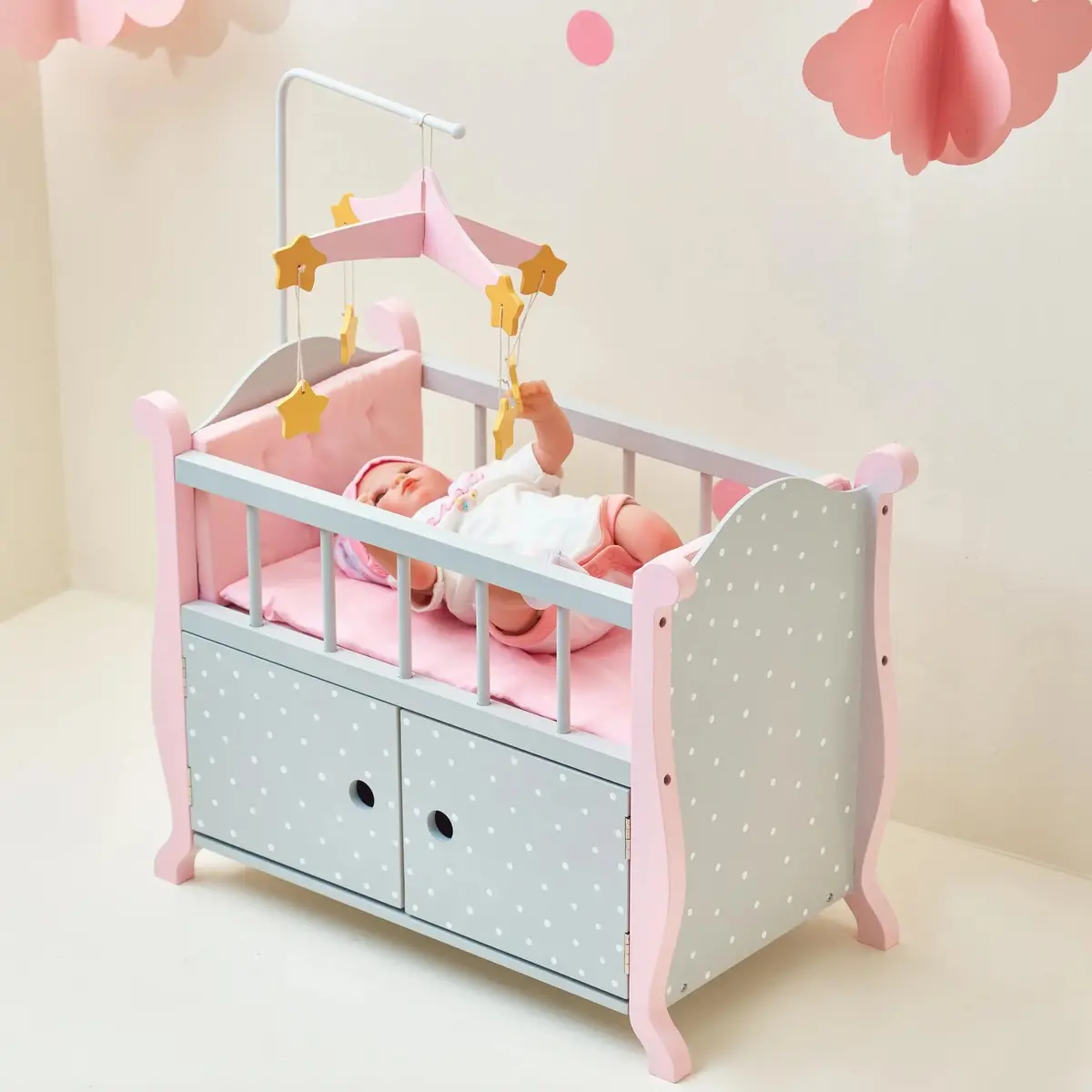Teamson Olivia's Little World Polka Dot Princess Wooden Baby Doll Crib 2
