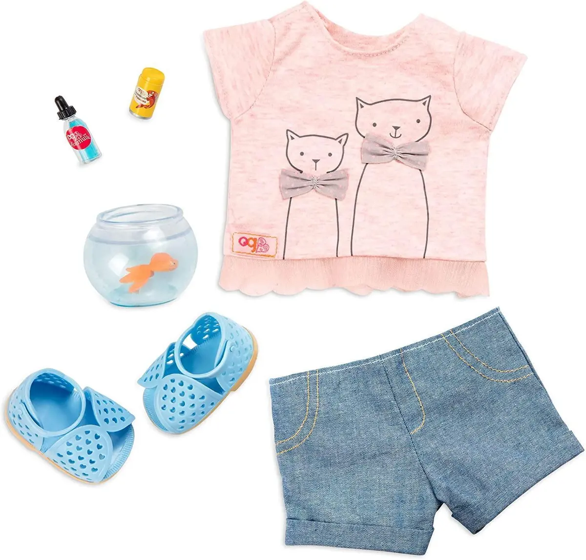Our Generation Dolls Outfit - T-Shirt Cat Print With Goldfish Glass 1